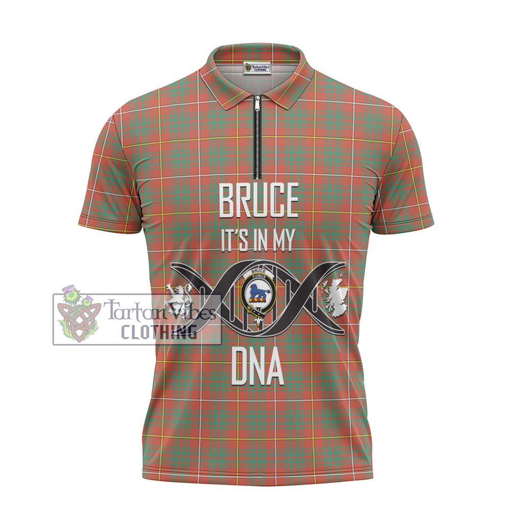 Bruce Ancient Tartan Zipper Polo Shirt with Family Crest DNA In Me Style - Tartanvibesclothing Shop