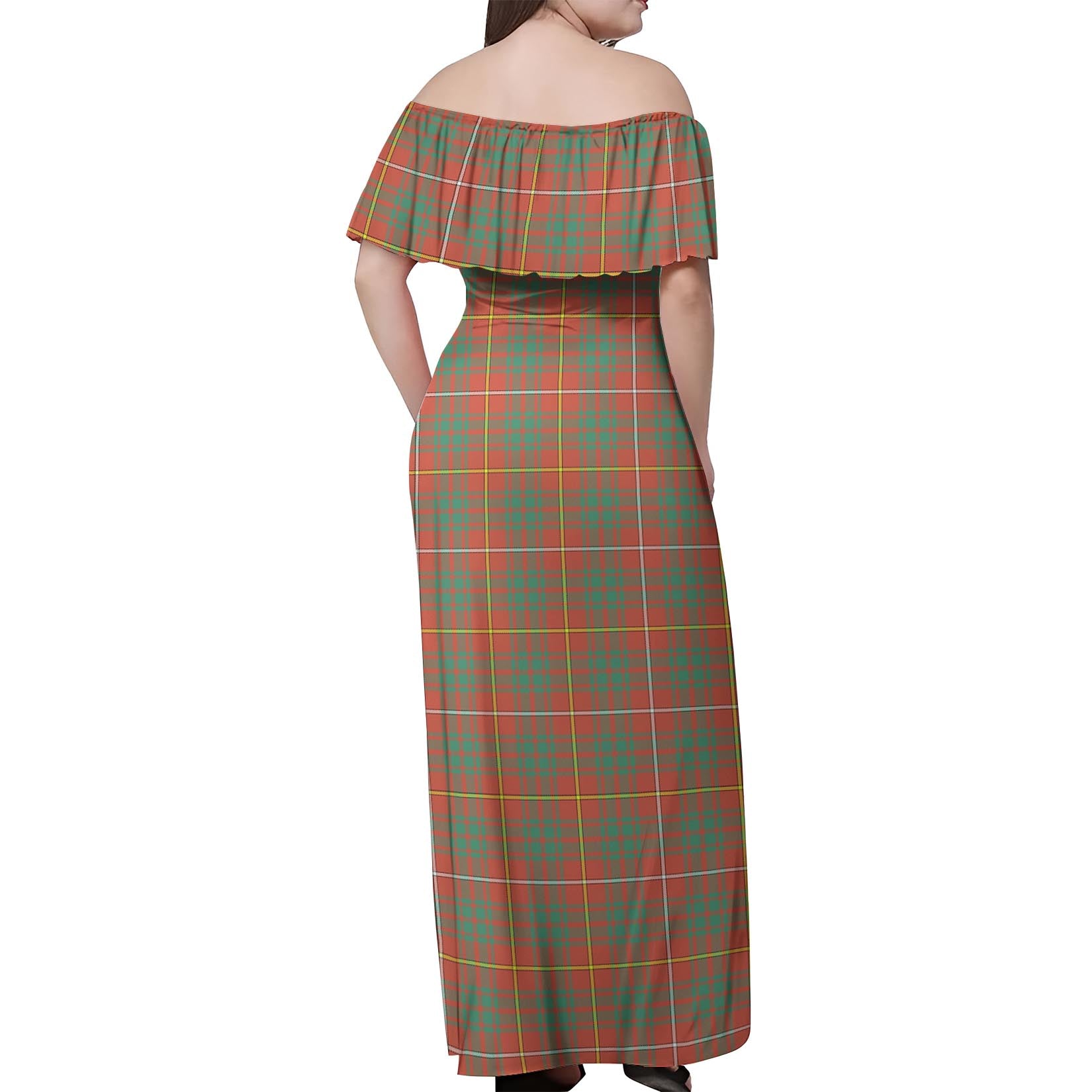 Bruce Ancient Tartan Off Shoulder Long Dress - Tartanvibesclothing