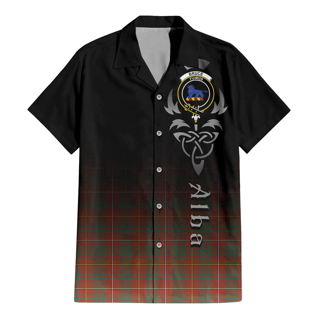 Tartan Vibes Clothing Bruce Ancient Tartan Short Sleeve Button Up Featuring Alba Gu Brath Family Crest Celtic Inspired