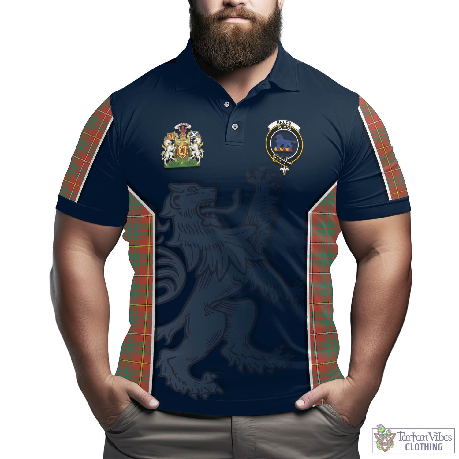 Tartan Vibes Clothing Bruce Ancient Tartan Men's Polo Shirt with Family Crest and Lion Rampant Vibes Sport Style