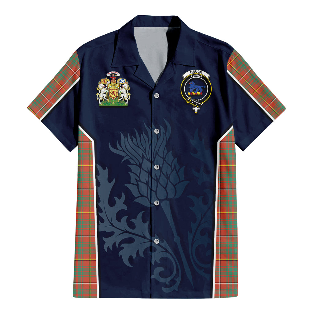 Tartan Vibes Clothing Bruce Ancient Tartan Short Sleeve Button Up Shirt with Family Crest and Scottish Thistle Vibes Sport Style