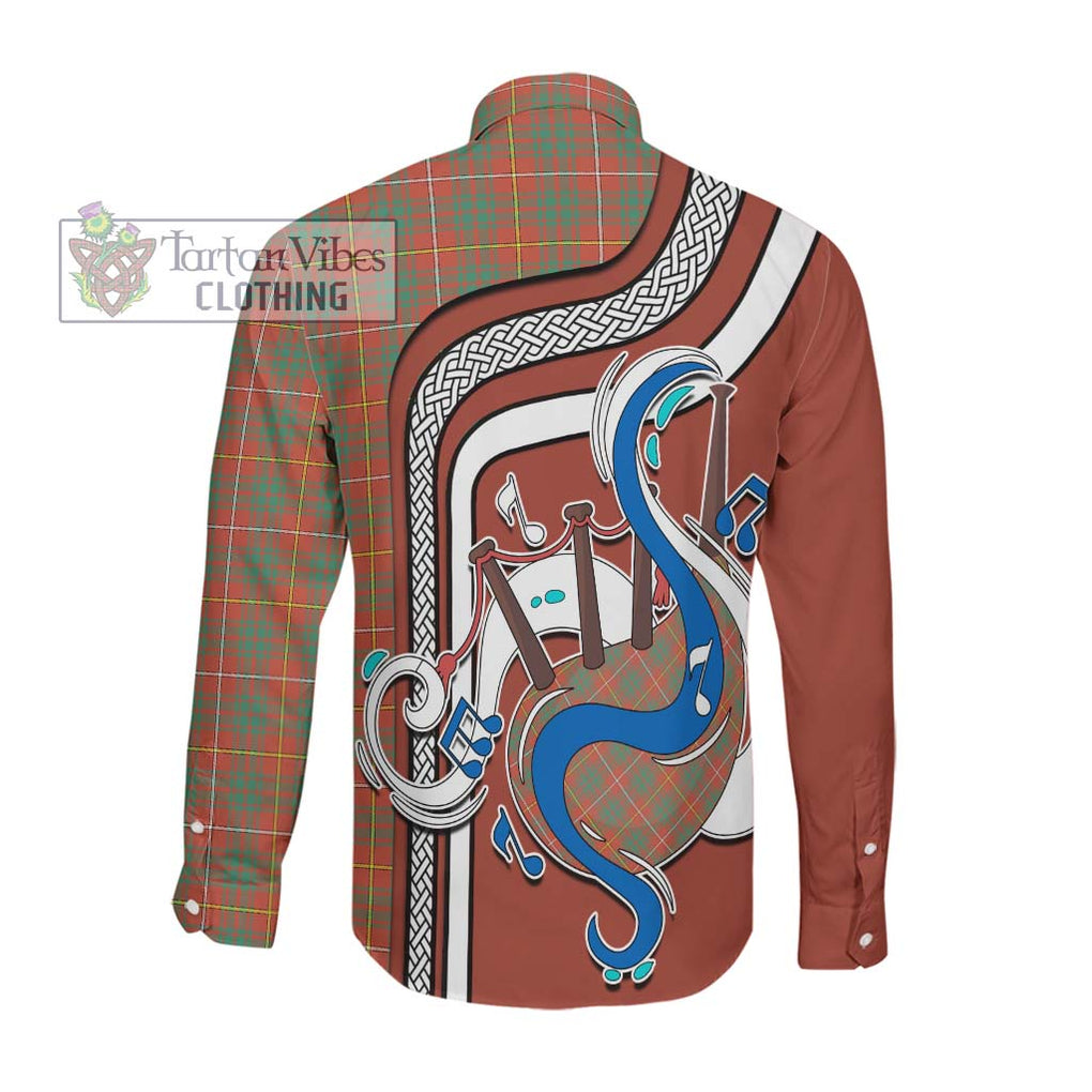 Bruce Ancient Tartan Long Sleeve Button Shirt with Epic Bagpipe Style Men's Shirt - Tartanvibesclothing Shop