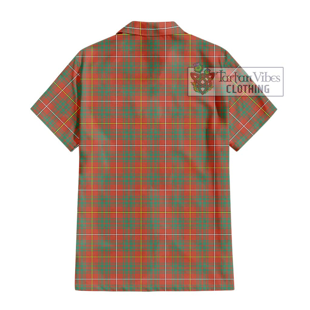 Bruce Ancient Tartan Short Sleeve Button Shirt with Family Crest DNA In Me Style - Tartanvibesclothing Shop