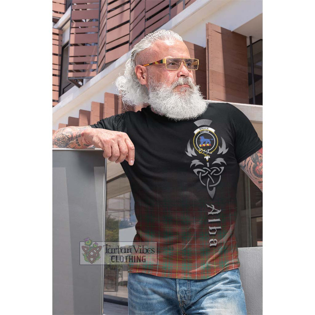 Tartan Vibes Clothing Bruce Ancient Tartan Cotton T-shirt Featuring Alba Gu Brath Family Crest Celtic Inspired