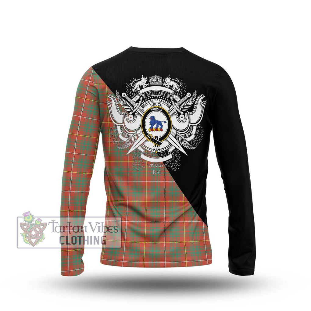 Bruce Ancient Tartan Long Sleeve T-Shirt with Family Crest and Military Logo Style - Tartanvibesclothing Shop