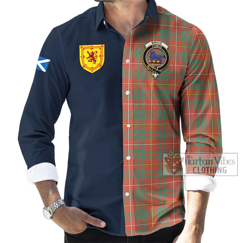 Tartan Vibes Clothing Bruce Ancient Tartan Long Sleeve Button Shirt with Scottish Lion Royal Arm Half Style