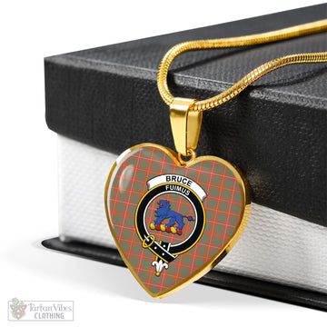 Bruce Ancient Tartan Heart Necklace with Family Crest