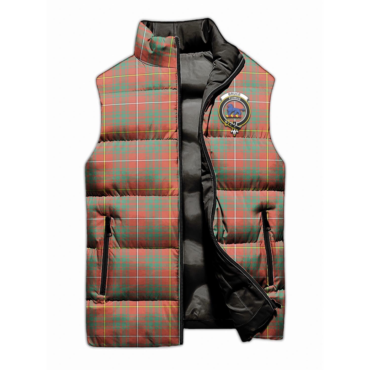 Bruce Ancient Tartan Sleeveless Puffer Jacket with Family Crest - Tartanvibesclothing