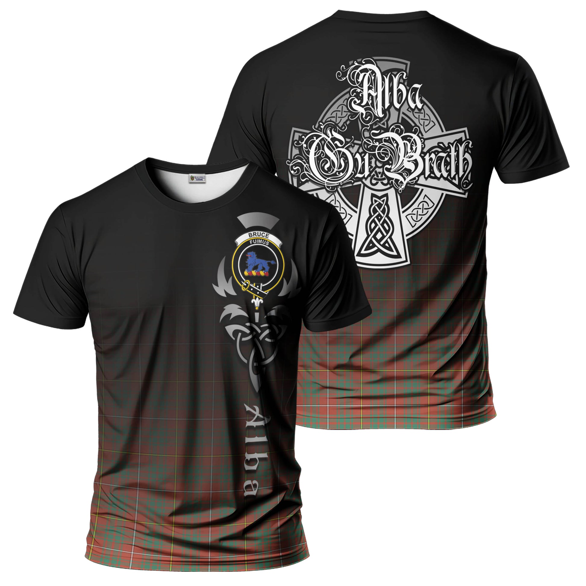 Tartan Vibes Clothing Bruce Ancient Tartan T-Shirt Featuring Alba Gu Brath Family Crest Celtic Inspired