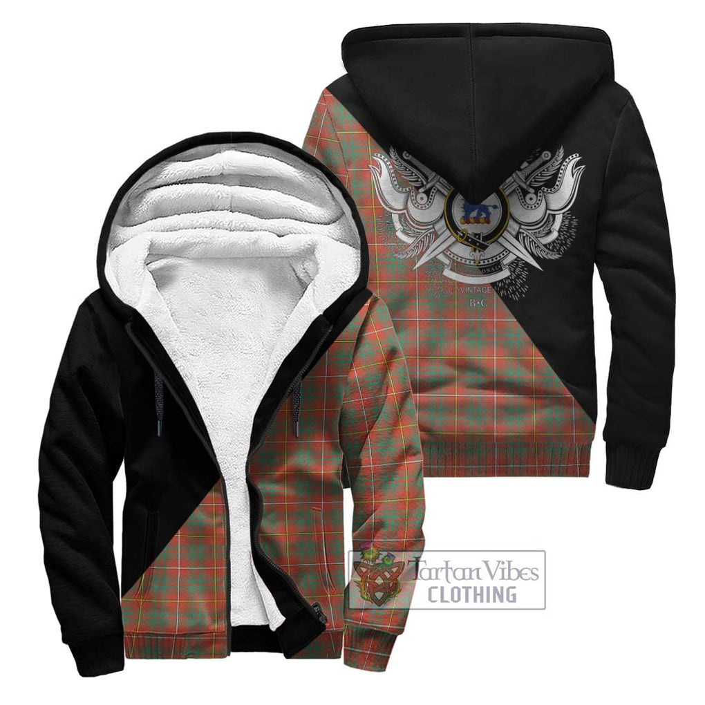 Bruce Ancient Tartan Sherpa Hoodie with Family Crest and Military Logo Style Unisex - Tartanvibesclothing Shop