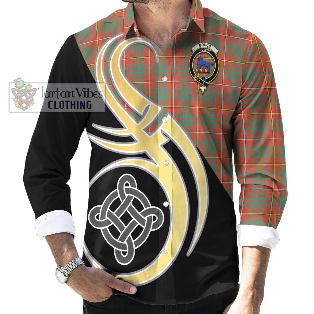 Bruce Ancient Tartan Long Sleeve Button Shirt with Family Crest and Celtic Symbol Style - Tartan Vibes Clothing