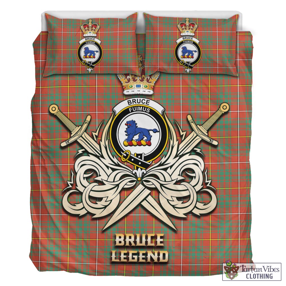 Tartan Vibes Clothing Bruce Ancient Tartan Bedding Set with Clan Crest and the Golden Sword of Courageous Legacy