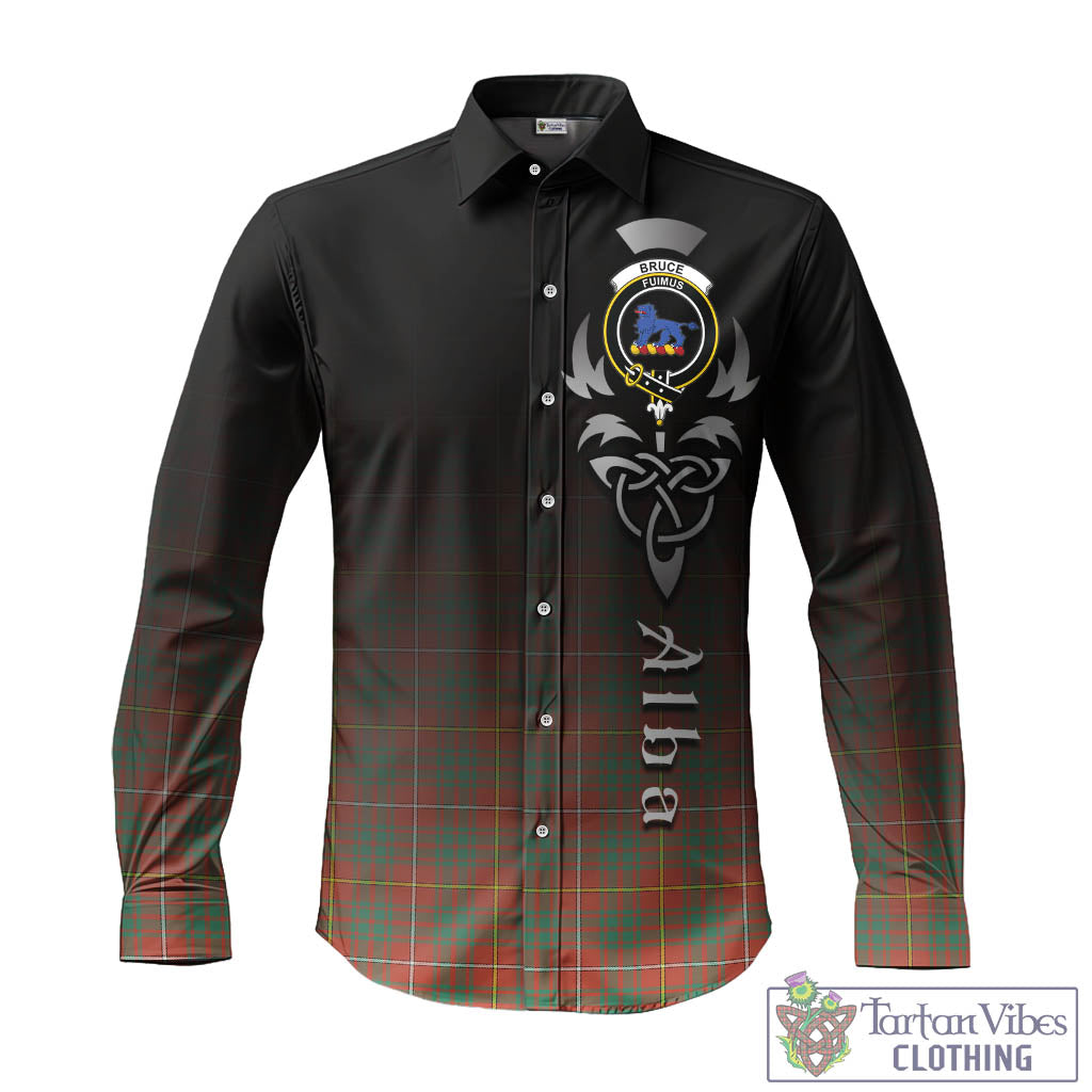 Tartan Vibes Clothing Bruce Ancient Tartan Long Sleeve Button Up Featuring Alba Gu Brath Family Crest Celtic Inspired