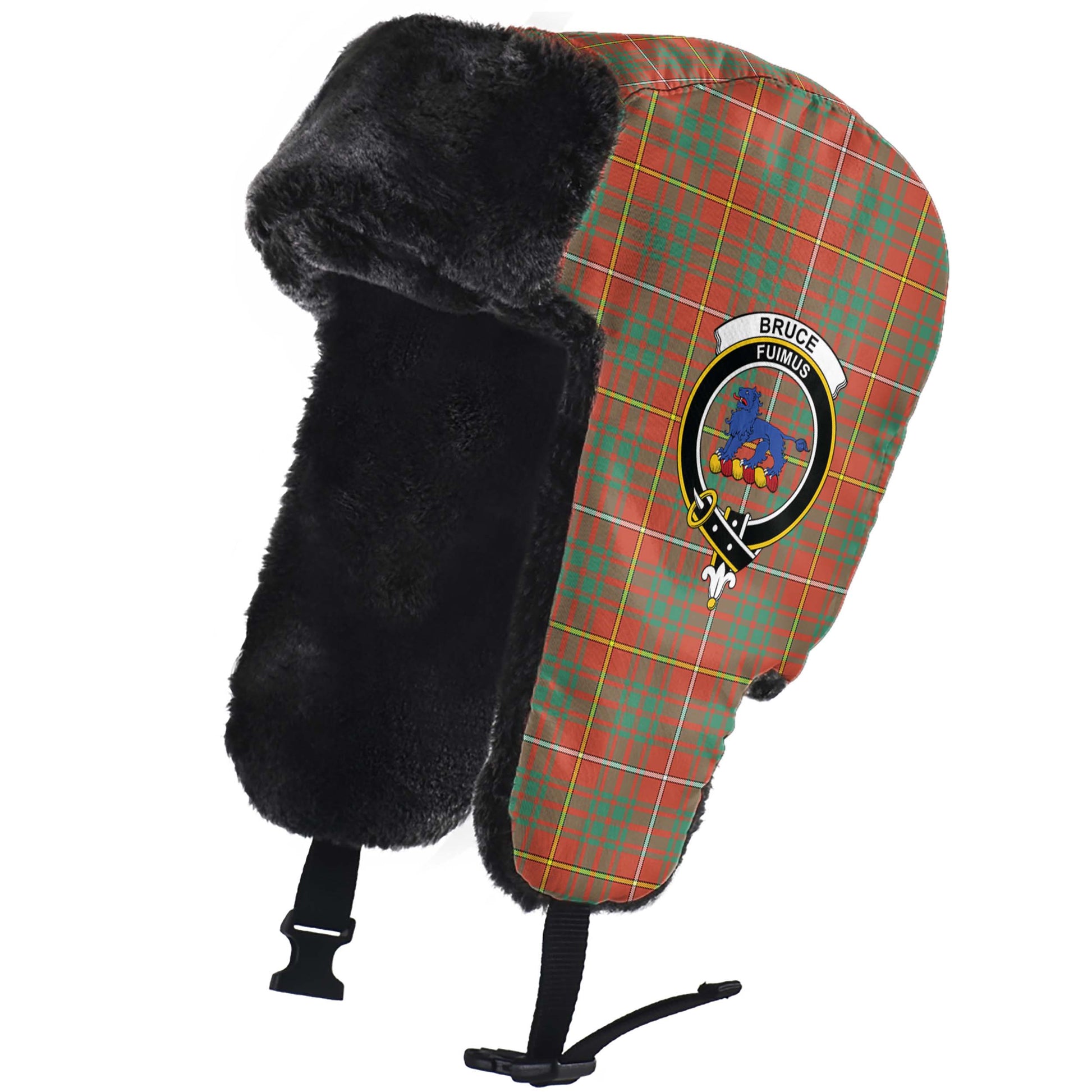 Bruce Ancient Tartan Winter Trapper Hat with Family Crest - Tartanvibesclothing