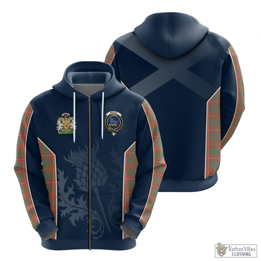 Tartan Vibes Clothing Bruce Ancient Tartan Hoodie with Family Crest and Scottish Thistle Vibes Sport Style