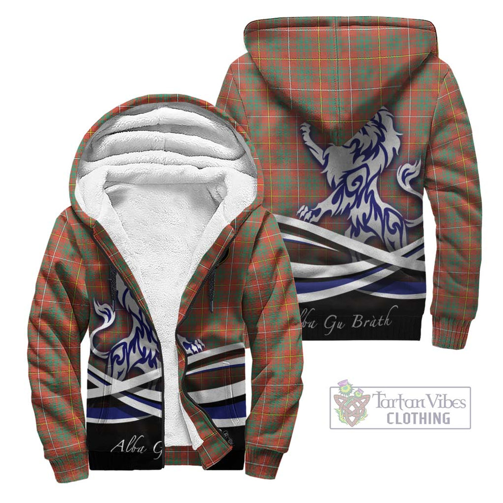 Bruce Ancient Tartan Sherpa Hoodie with Alba Gu Brath Regal Lion Emblem Unisex - Tartanvibesclothing Shop