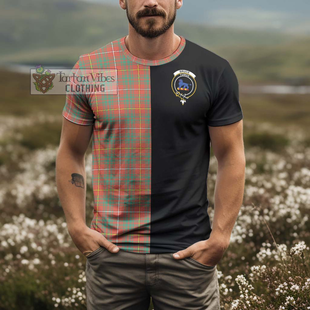 Bruce Ancient Tartan T-Shirt with Family Crest and Half Of Me Style - Tartanvibesclothing Shop