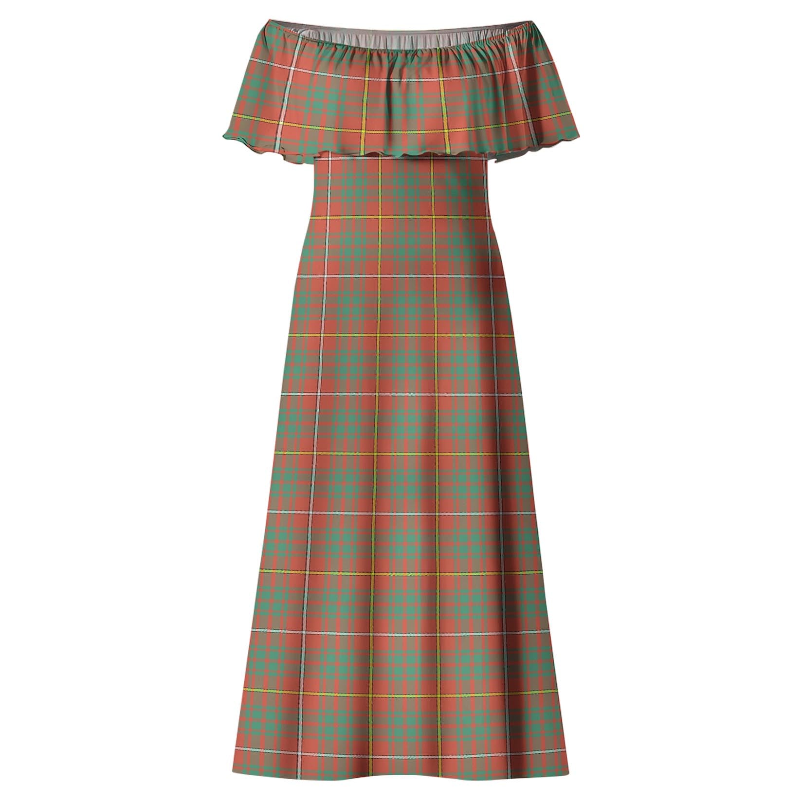 Bruce Ancient Tartan Off Shoulder Long Dress - Tartanvibesclothing