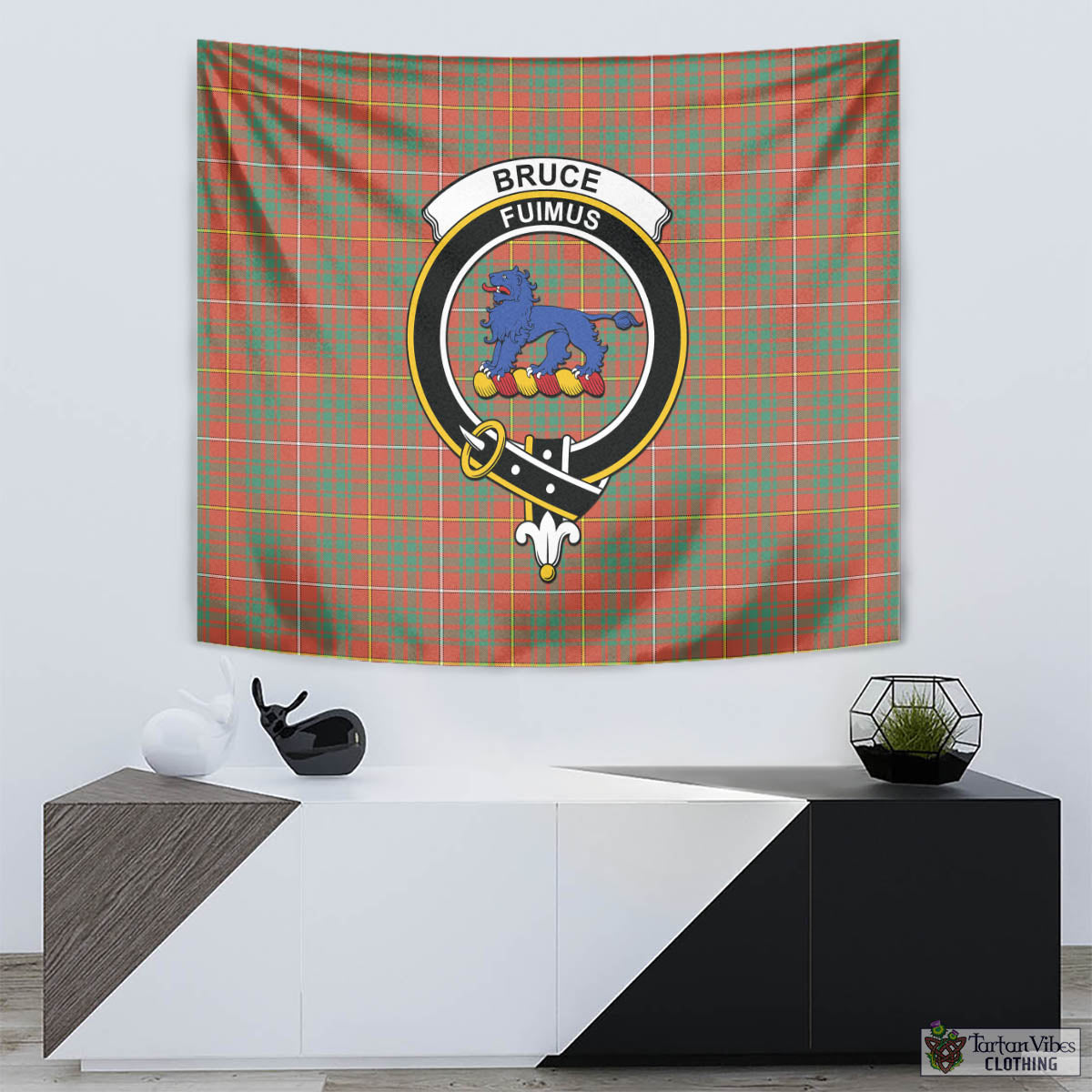 Tartan Vibes Clothing Bruce Ancient Tartan Tapestry Wall Hanging and Home Decor for Room with Family Crest