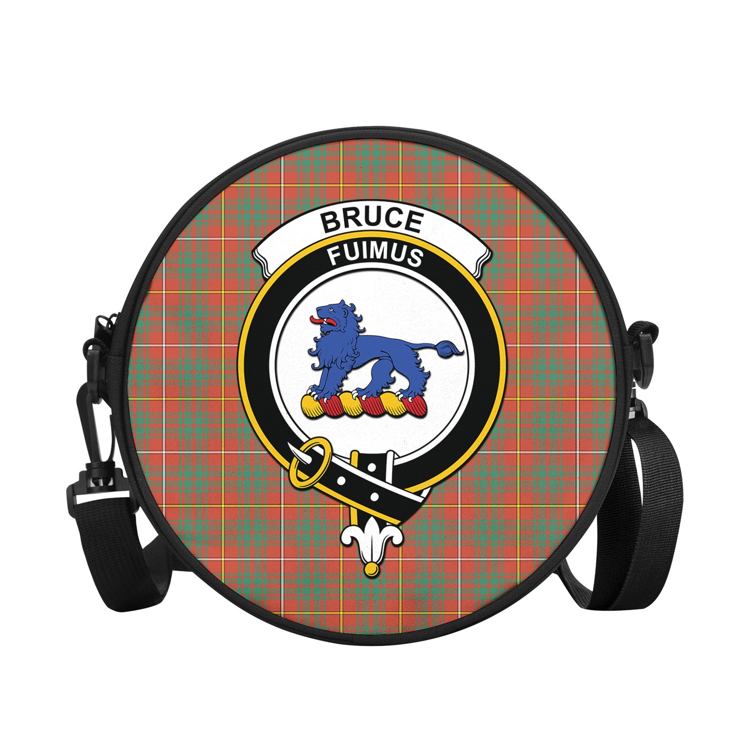 Bruce Ancient Tartan Round Satchel Bags with Family Crest - Tartanvibesclothing