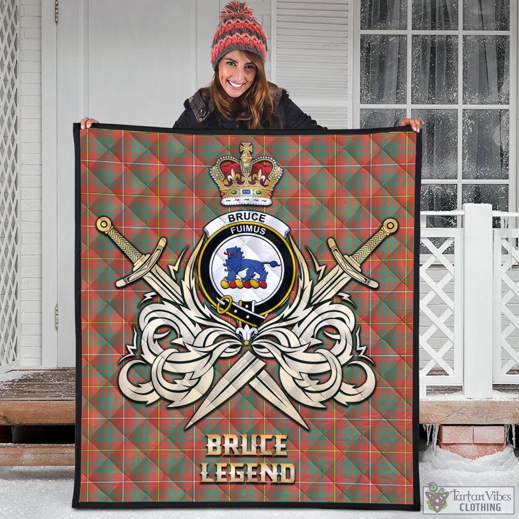 Tartan Vibes Clothing Bruce Ancient Tartan Quilt with Clan Crest and the Golden Sword of Courageous Legacy