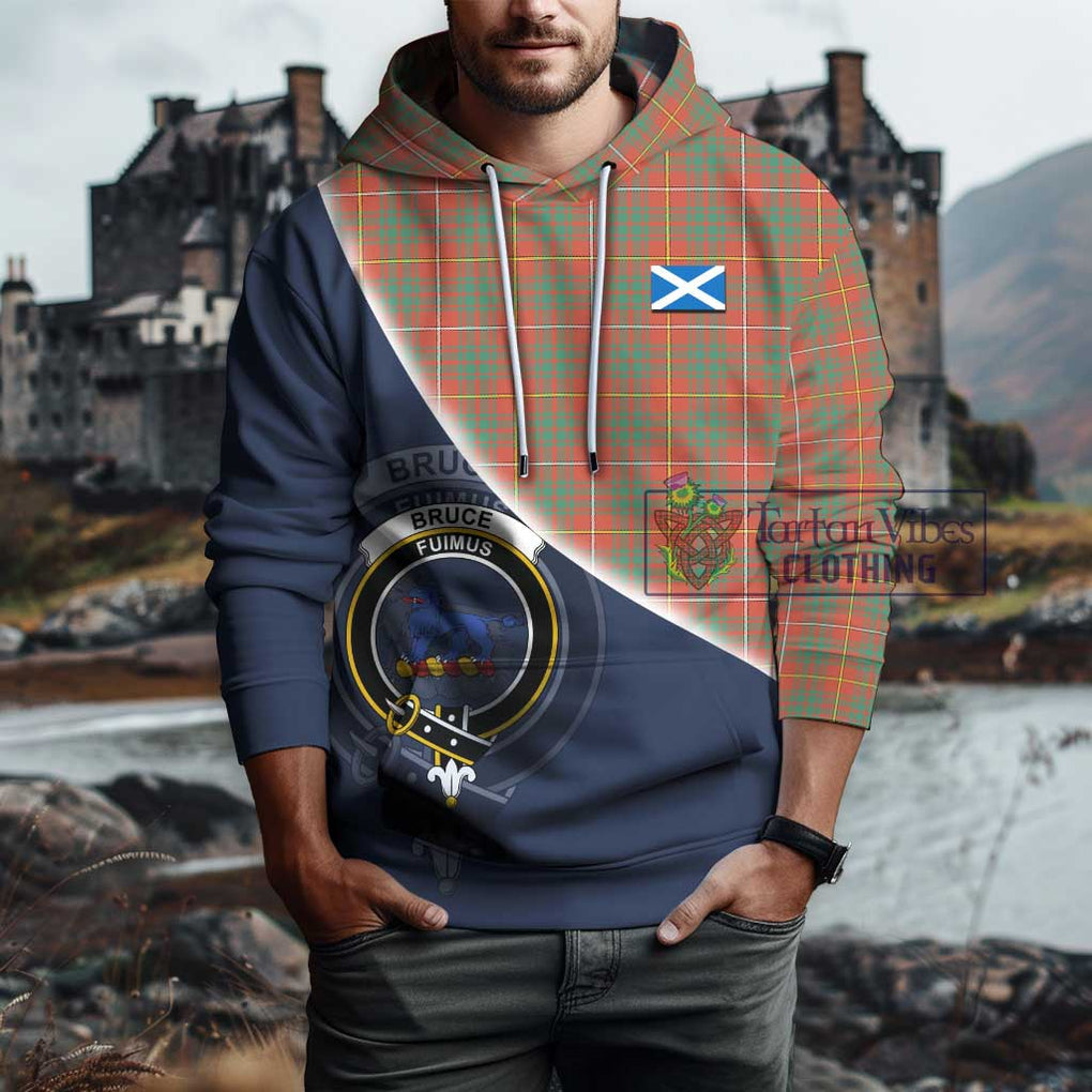 Bruce Ancient Tartan Hoodie with Personalised National Flag and Family Crest Half Style - Tartanvibesclothing Shop