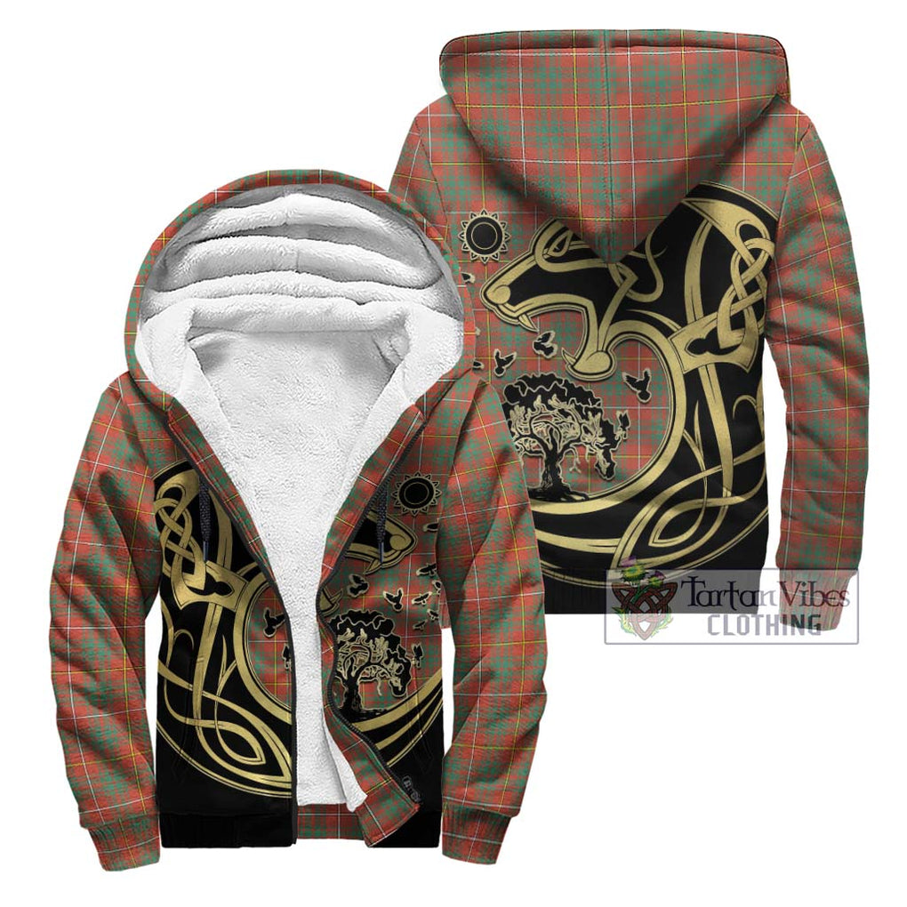 Bruce Ancient Tartan Sherpa Hoodie with Family Crest Celtic Wolf Style Unisex - Tartan Vibes Clothing