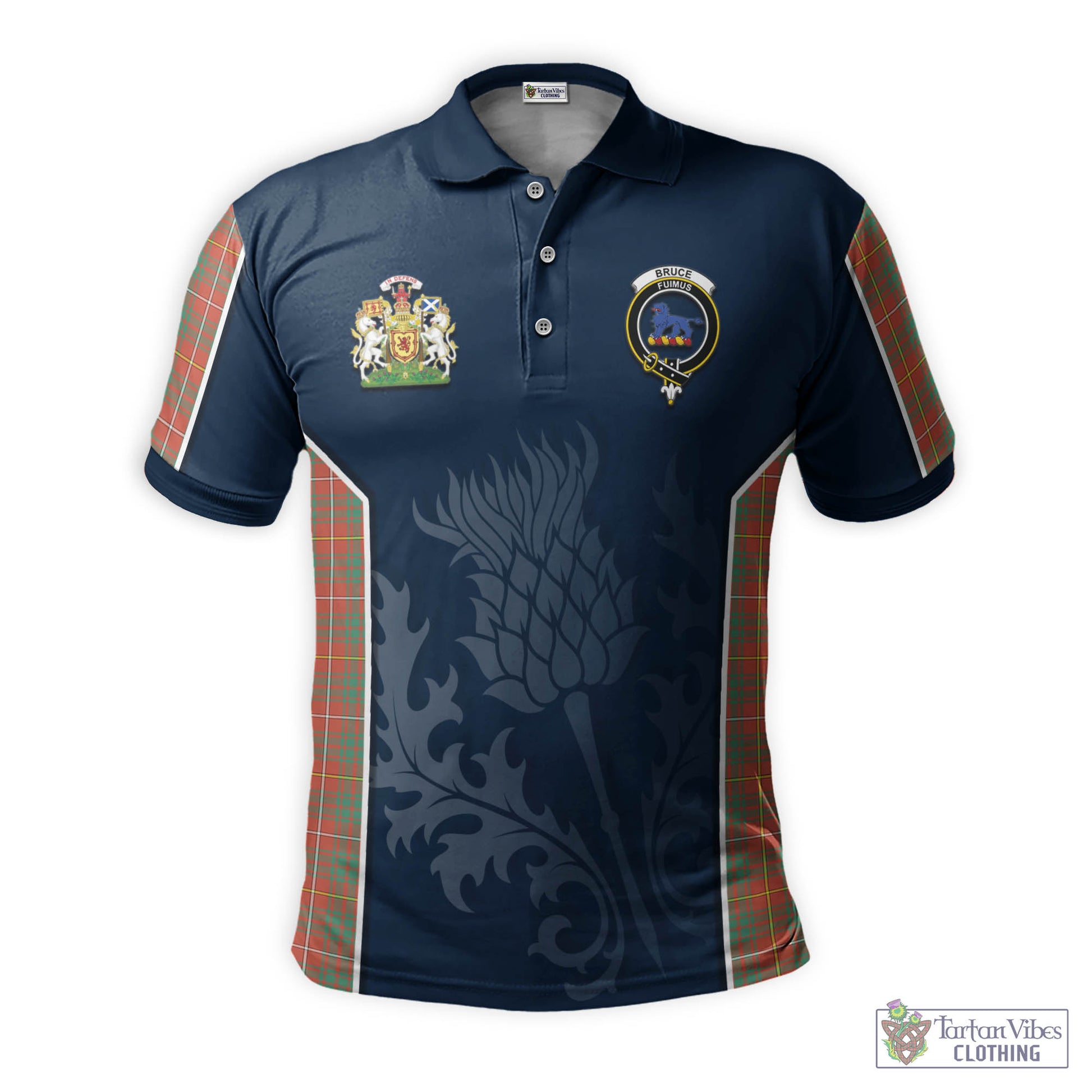 Tartan Vibes Clothing Bruce Ancient Tartan Men's Polo Shirt with Family Crest and Scottish Thistle Vibes Sport Style