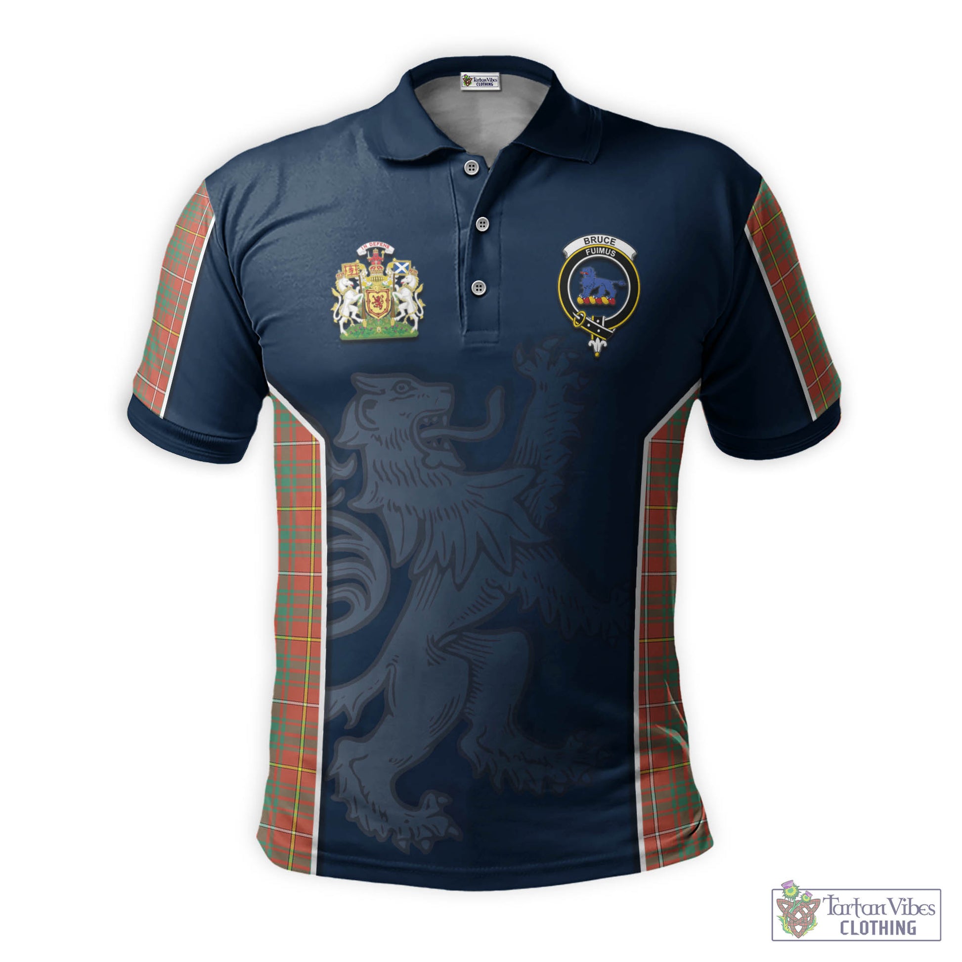 Tartan Vibes Clothing Bruce Ancient Tartan Men's Polo Shirt with Family Crest and Lion Rampant Vibes Sport Style