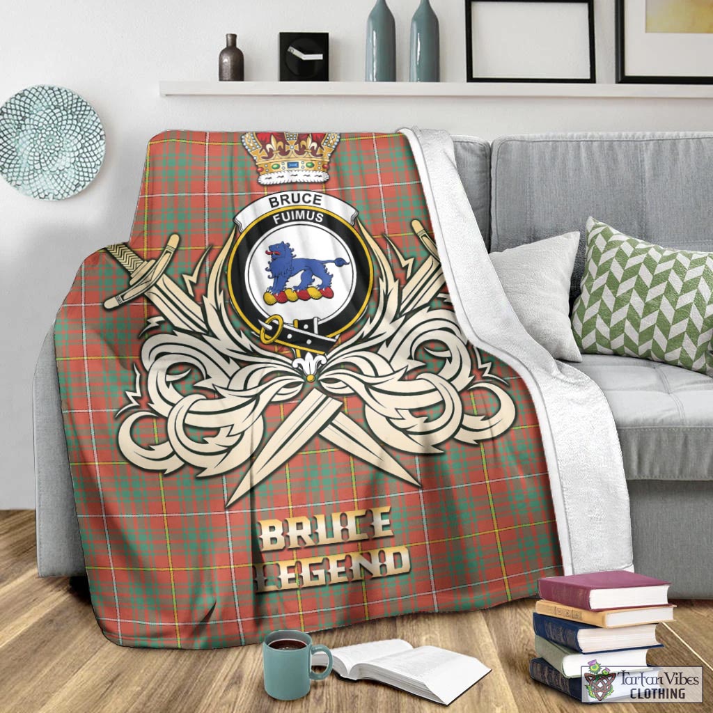 Tartan Vibes Clothing Bruce Ancient Tartan Blanket with Clan Crest and the Golden Sword of Courageous Legacy