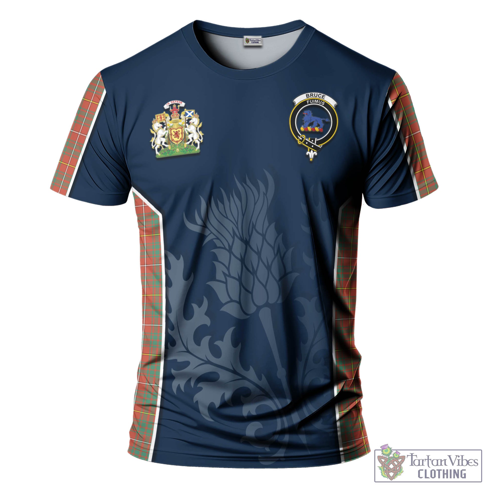 Tartan Vibes Clothing Bruce Ancient Tartan T-Shirt with Family Crest and Scottish Thistle Vibes Sport Style