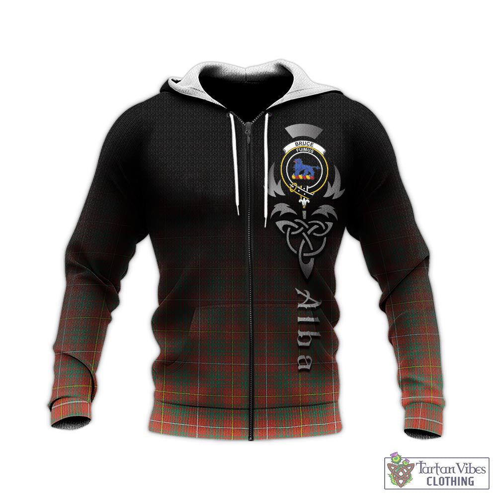 Tartan Vibes Clothing Bruce Ancient Tartan Knitted Hoodie Featuring Alba Gu Brath Family Crest Celtic Inspired