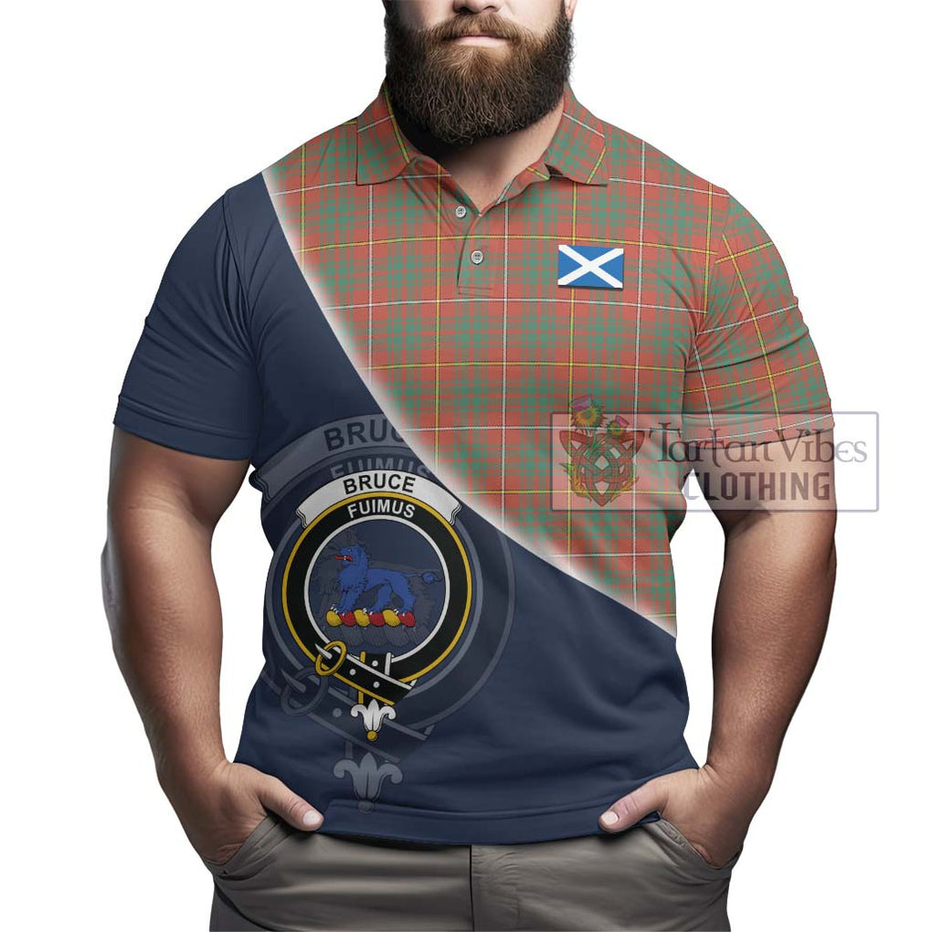 Bruce Ancient Tartan Polo Shirt with Personalised National Flag and Family Crest Half Style - Tartanvibesclothing Shop