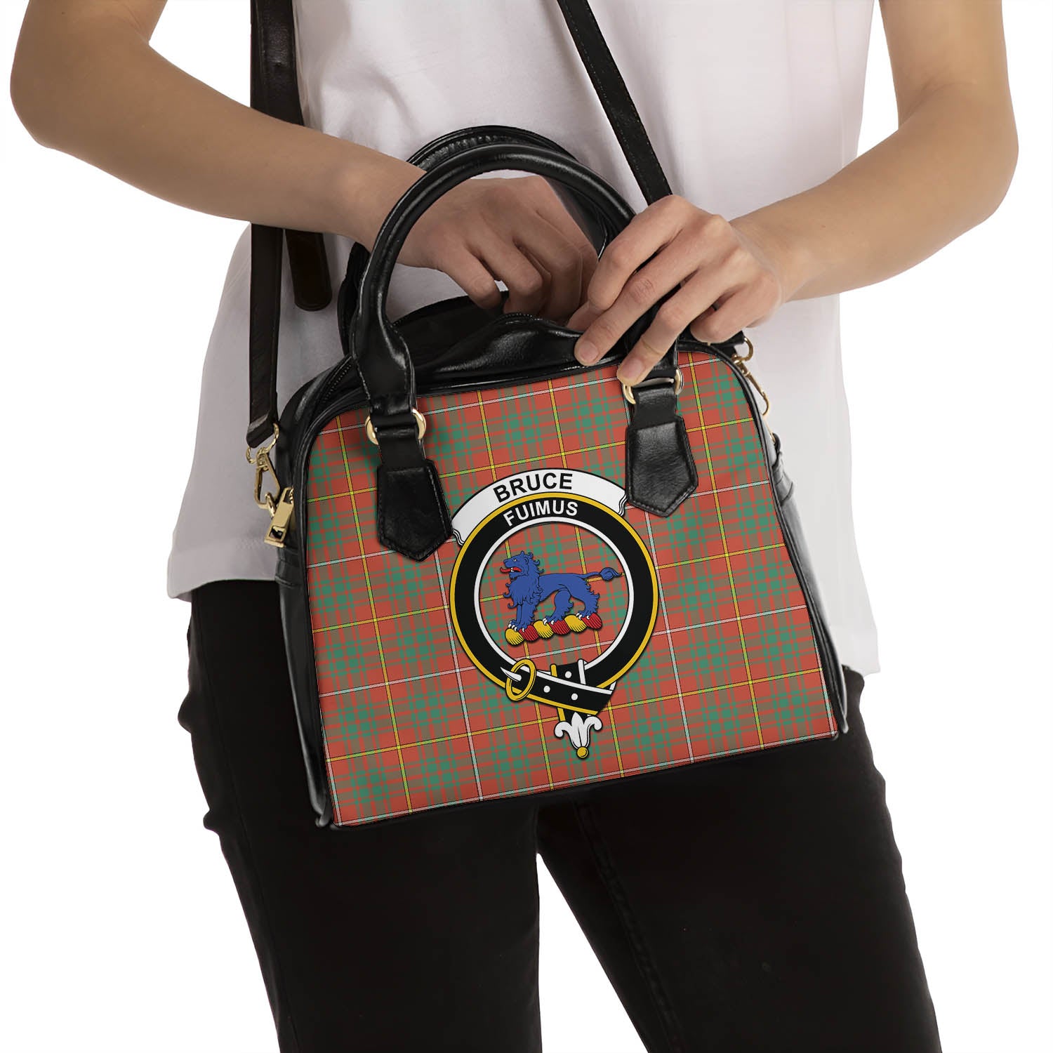 Bruce Ancient Tartan Shoulder Handbags with Family Crest - Tartanvibesclothing