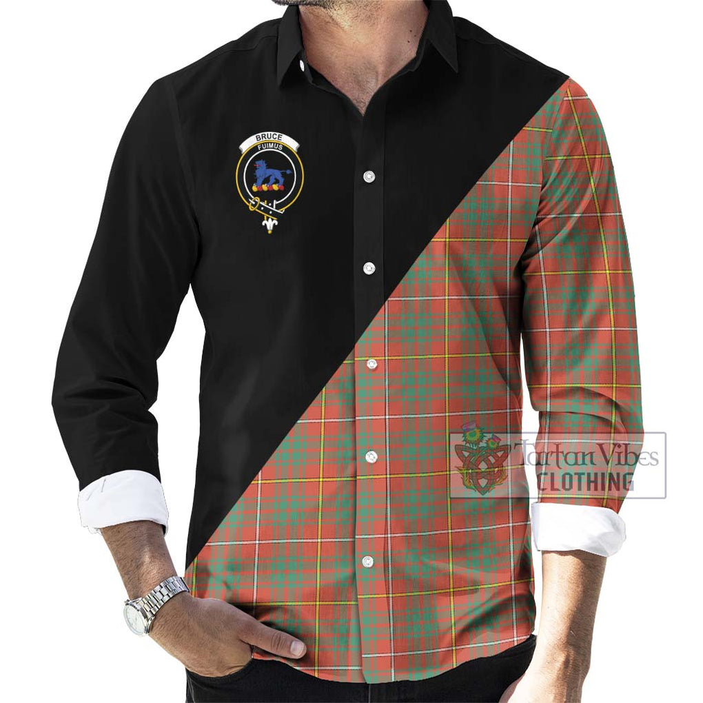 Bruce Ancient Tartan Long Sleeve Button Shirt with Family Crest and Military Logo Style - Tartanvibesclothing Shop