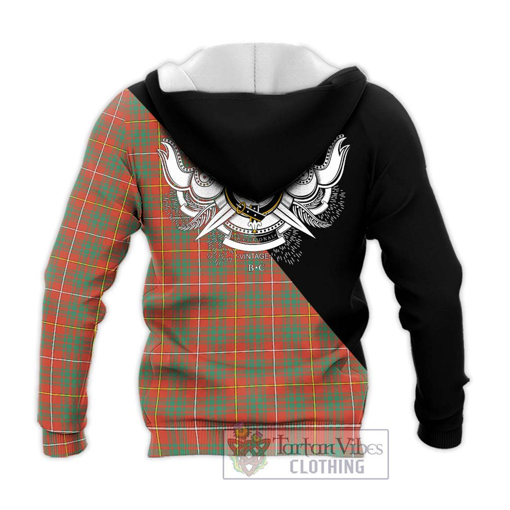 Bruce Ancient Tartan Knitted Hoodie with Family Crest and Military Logo Style - Tartanvibesclothing Shop