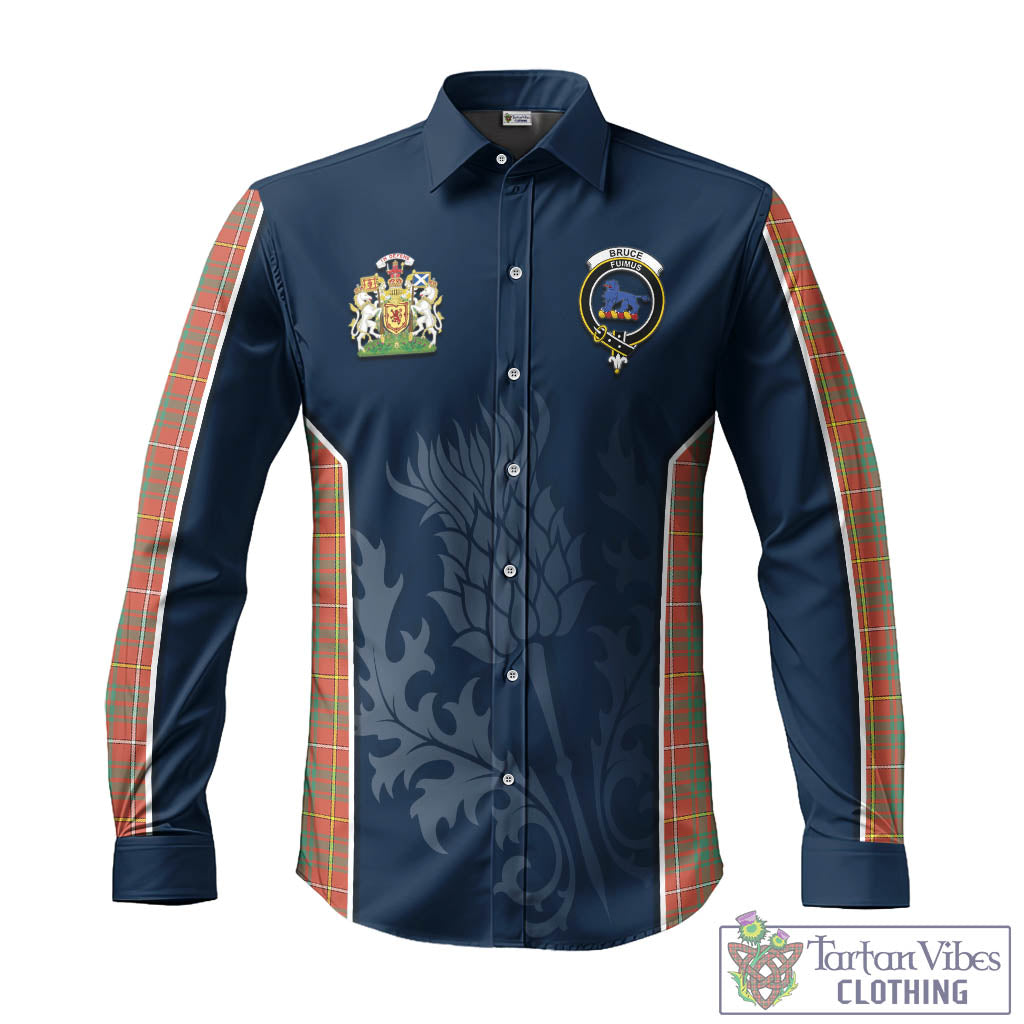 Tartan Vibes Clothing Bruce Ancient Tartan Long Sleeve Button Up Shirt with Family Crest and Scottish Thistle Vibes Sport Style