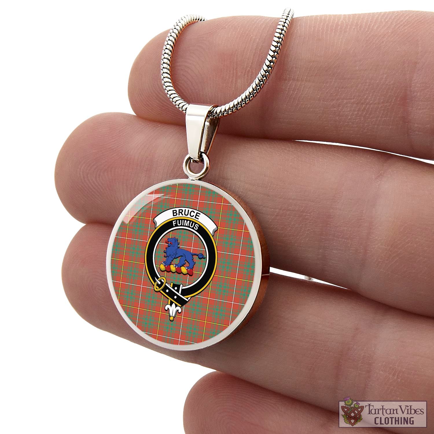 Tartan Vibes Clothing Bruce Ancient Tartan Circle Necklace with Family Crest