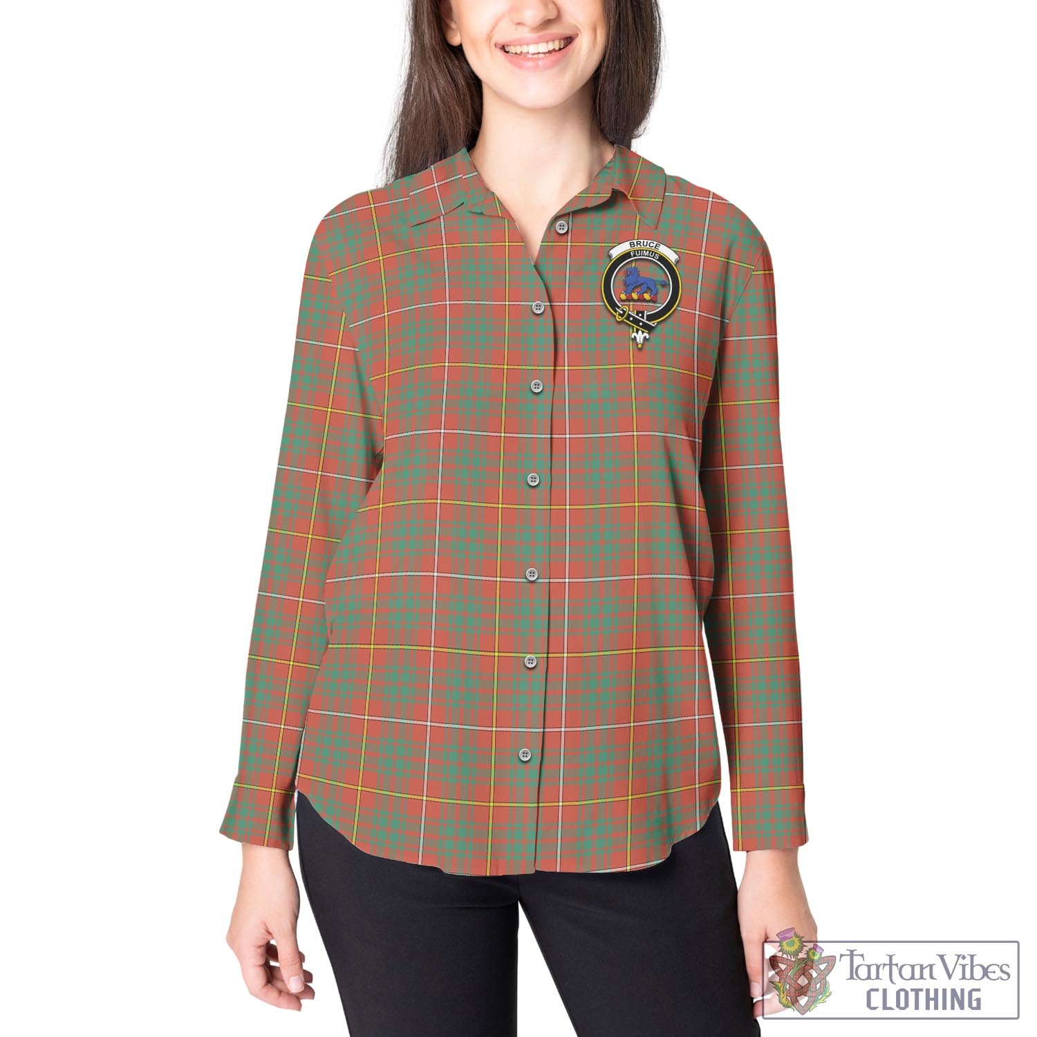 Tartan Vibes Clothing Bruce Ancient Tartan Womens Casual Shirt with Family Crest