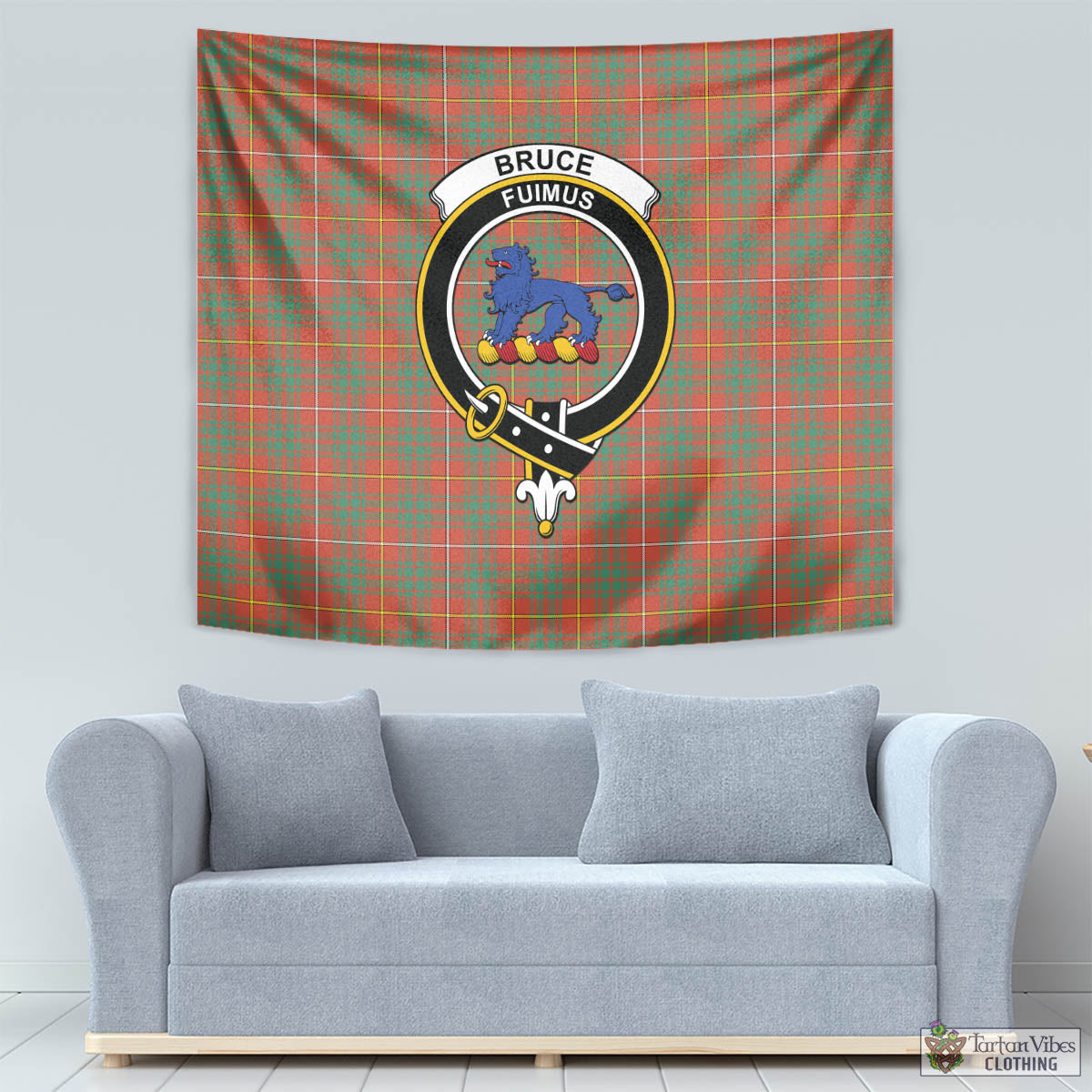 Tartan Vibes Clothing Bruce Ancient Tartan Tapestry Wall Hanging and Home Decor for Room with Family Crest