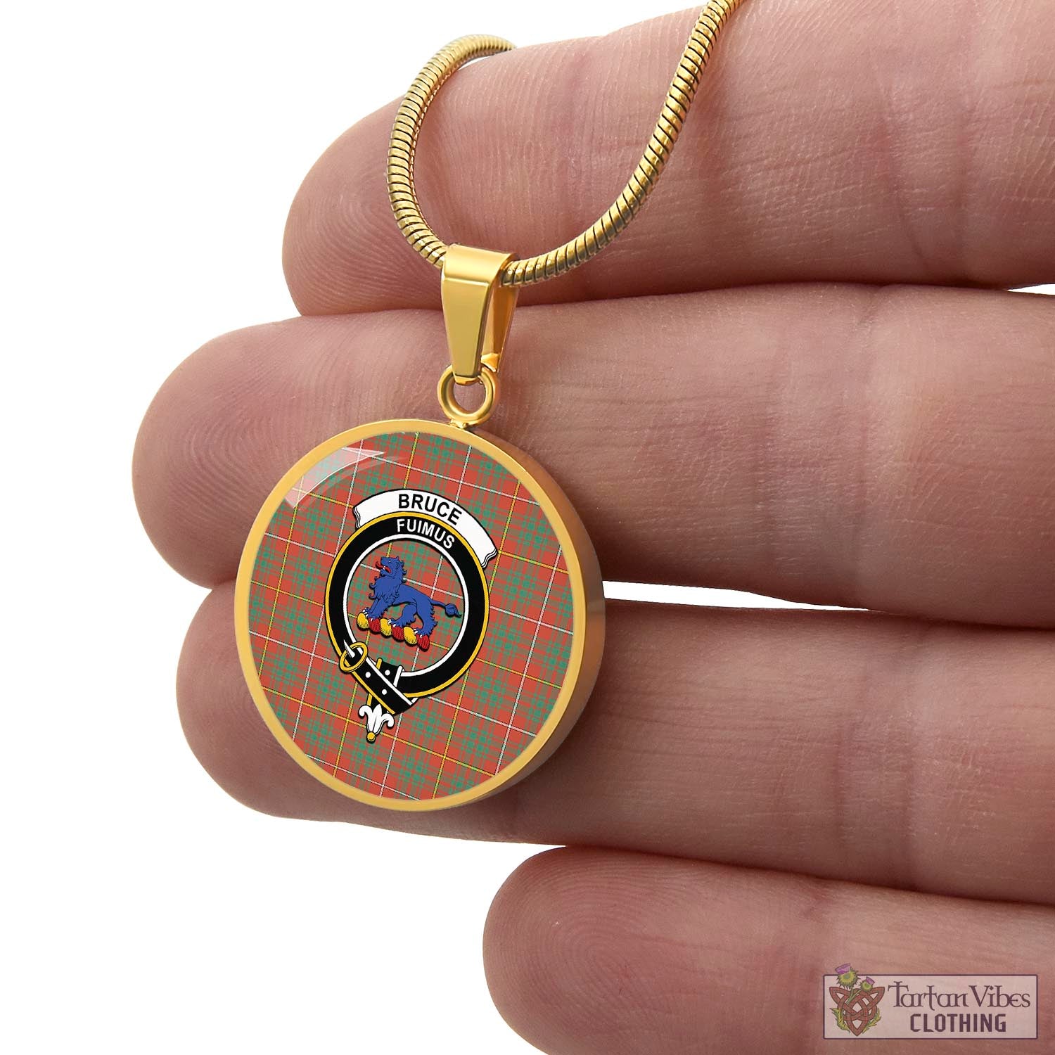 Tartan Vibes Clothing Bruce Ancient Tartan Circle Necklace with Family Crest