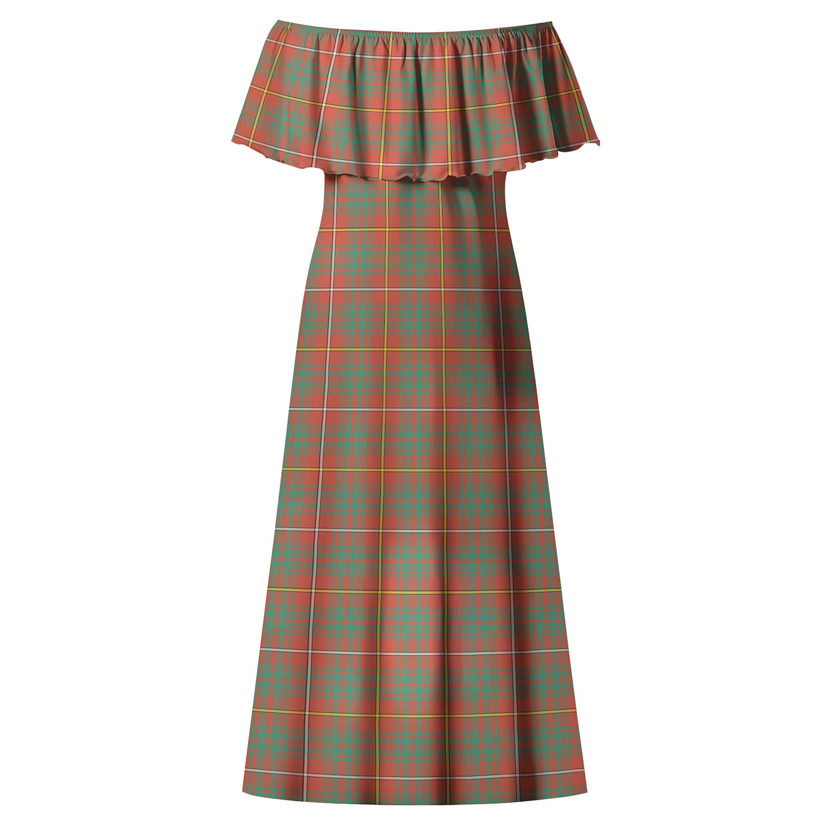 Bruce Ancient Tartan Off Shoulder Long Dress - Tartanvibesclothing