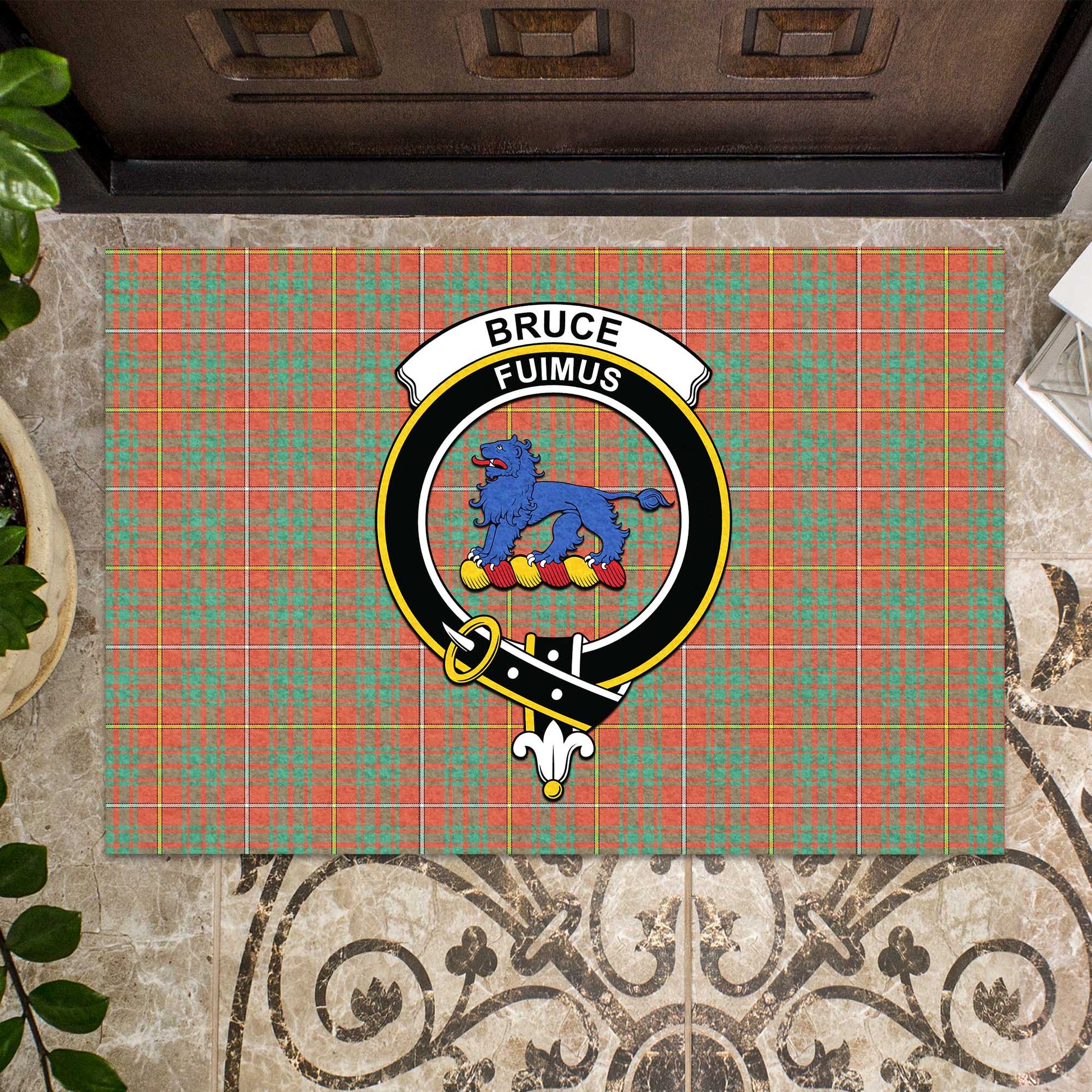 Bruce Ancient Tartan Door Mat with Family Crest - Tartanvibesclothing