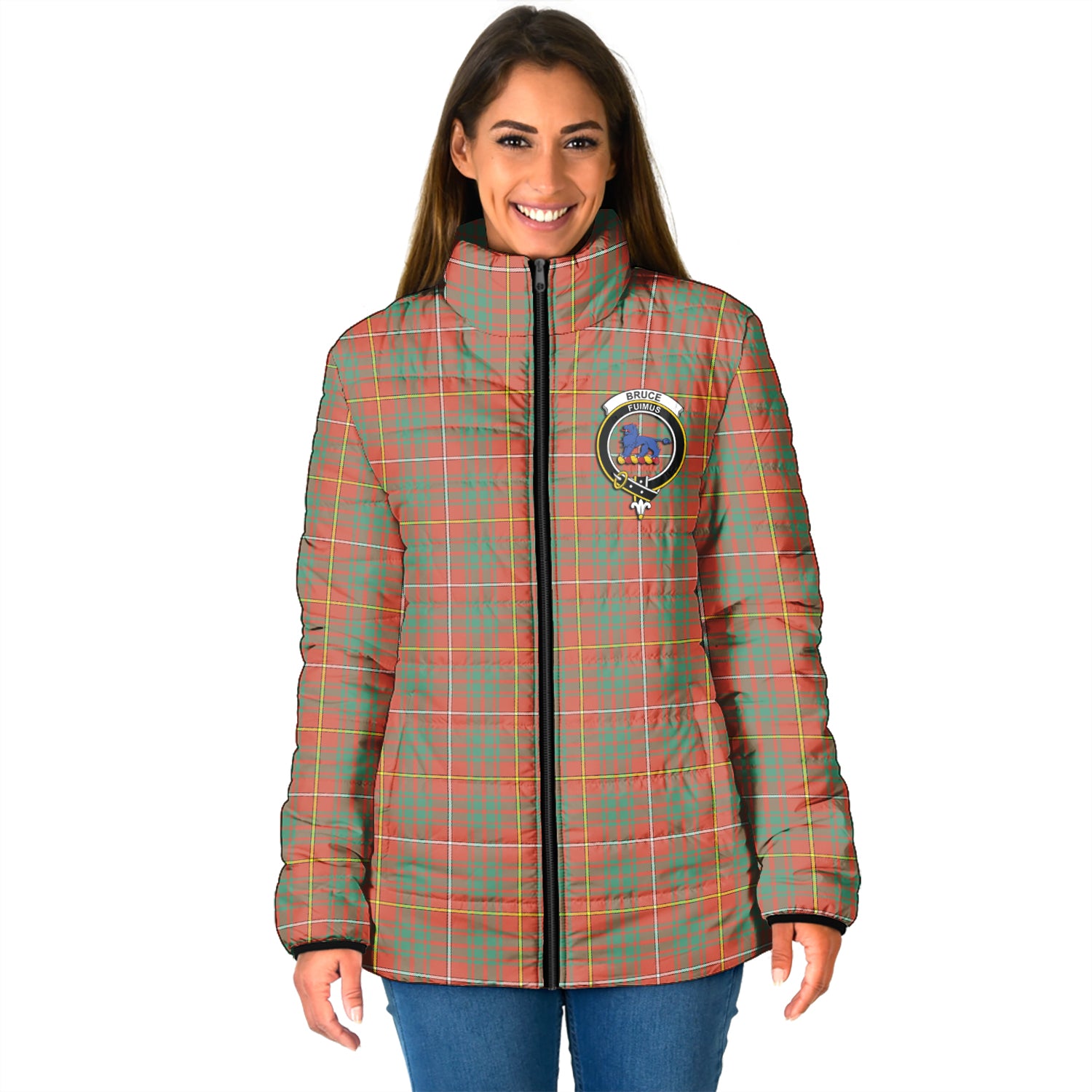 Bruce Ancient Tartan Padded Jacket with Family Crest - Tartan Vibes Clothing