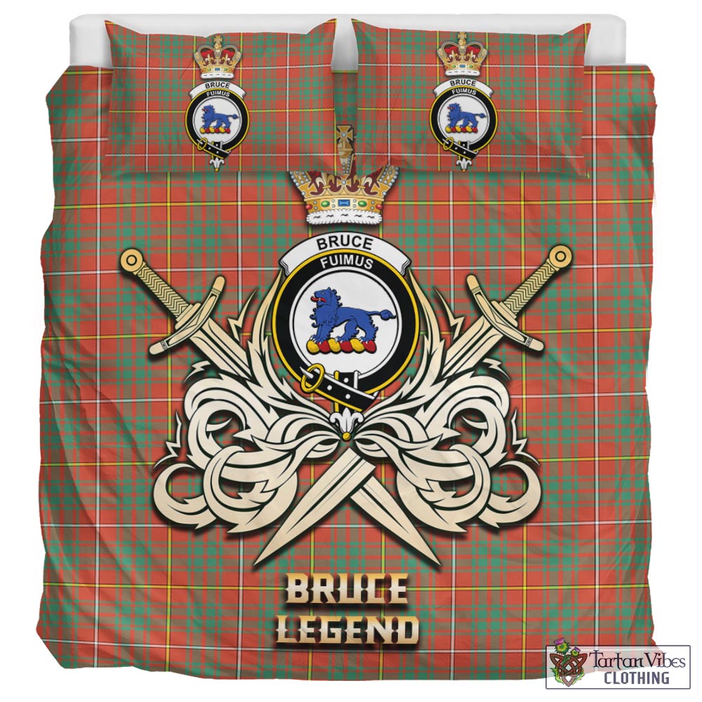 Tartan Vibes Clothing Bruce Ancient Tartan Bedding Set with Clan Crest and the Golden Sword of Courageous Legacy