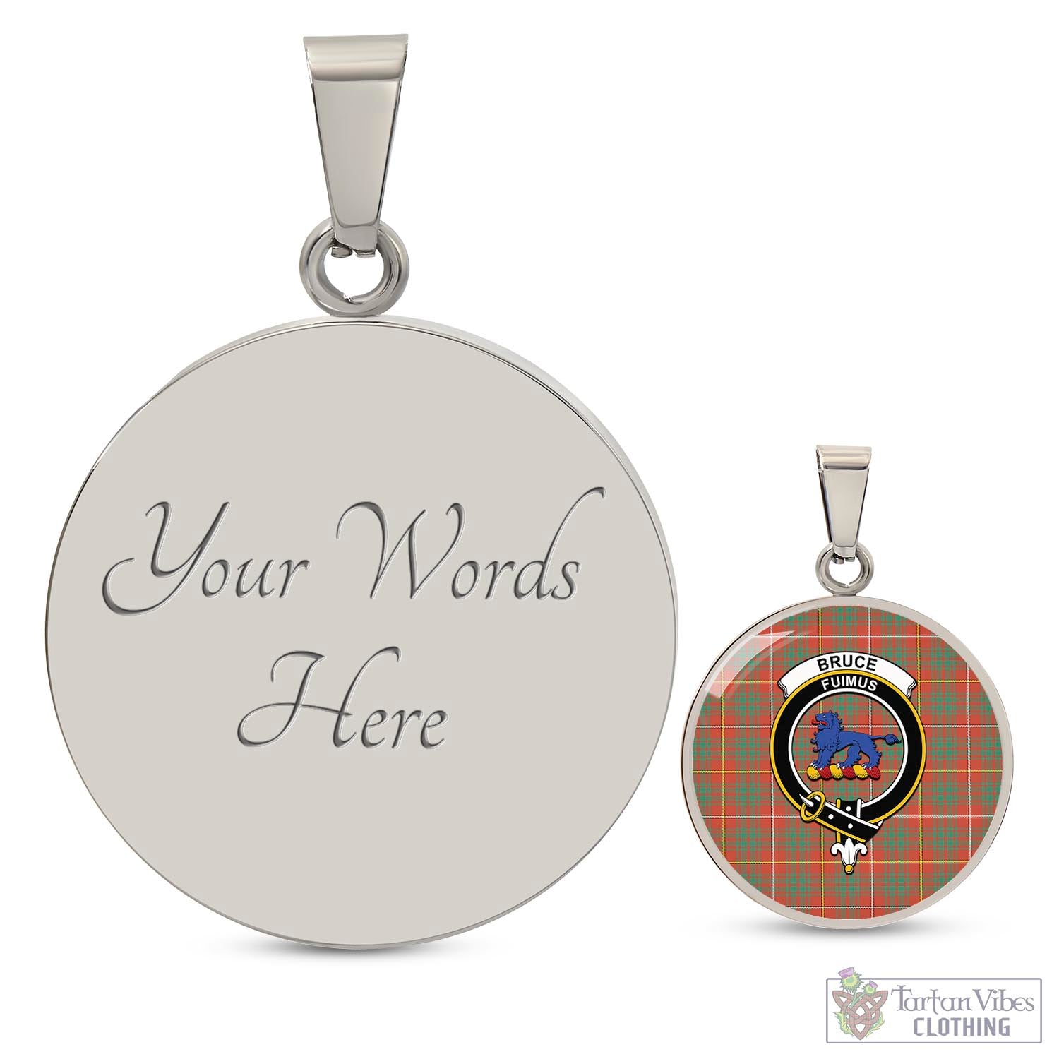 Tartan Vibes Clothing Bruce Ancient Tartan Circle Necklace with Family Crest