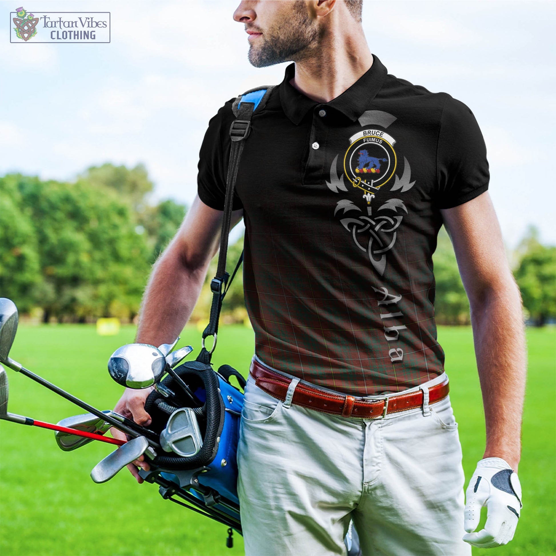 Tartan Vibes Clothing Bruce Ancient Tartan Polo Shirt Featuring Alba Gu Brath Family Crest Celtic Inspired