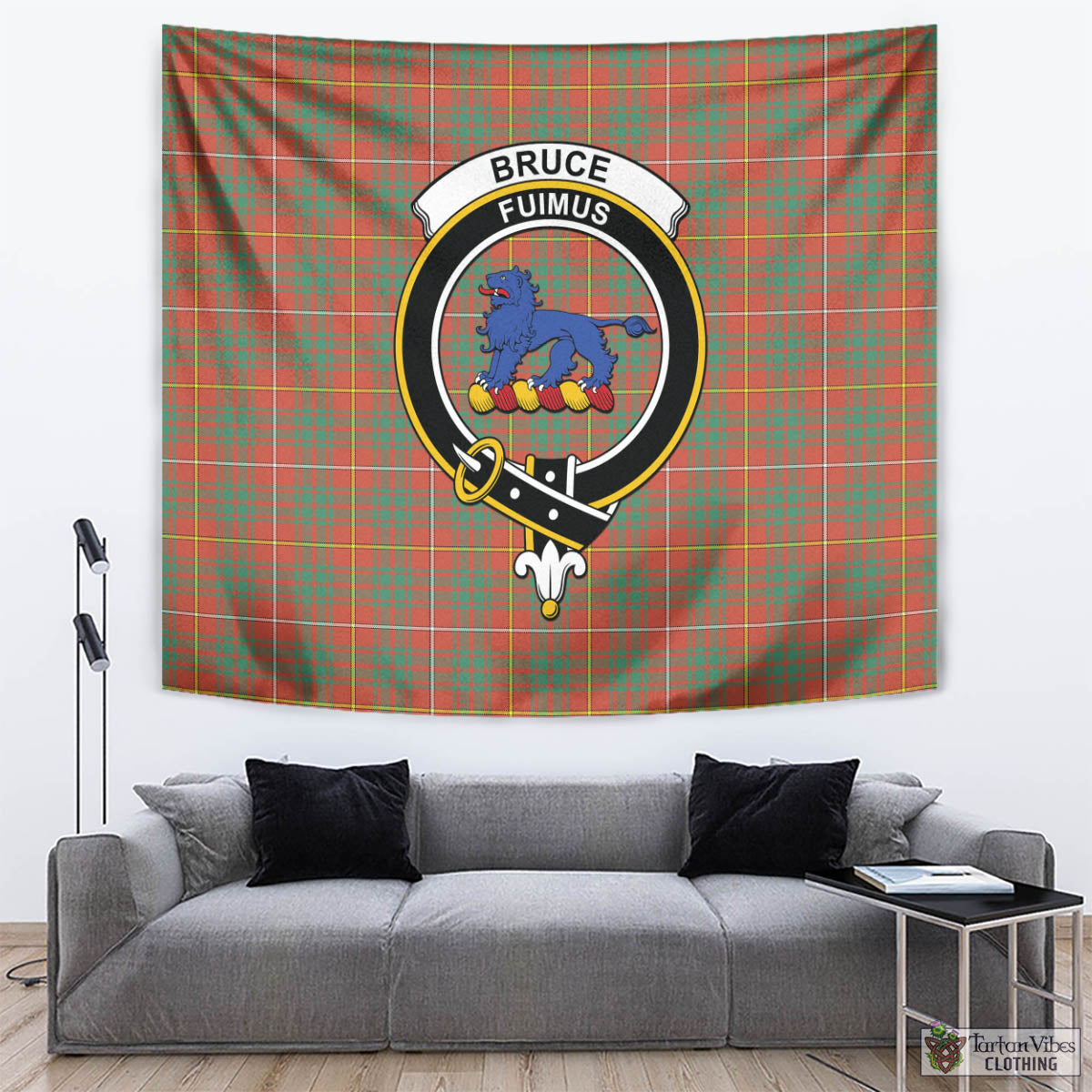 Tartan Vibes Clothing Bruce Ancient Tartan Tapestry Wall Hanging and Home Decor for Room with Family Crest