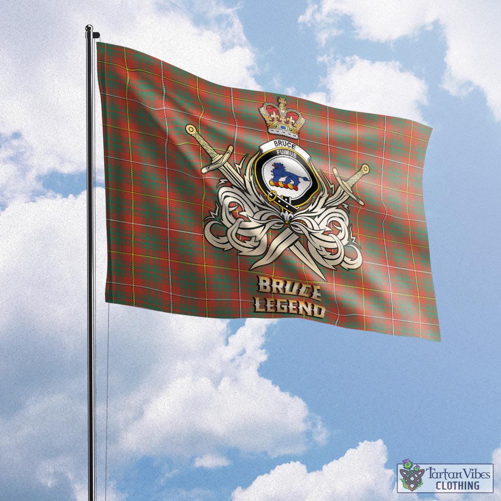 Tartan Vibes Clothing Bruce Ancient Tartan Flag with Clan Crest and the Golden Sword of Courageous Legacy