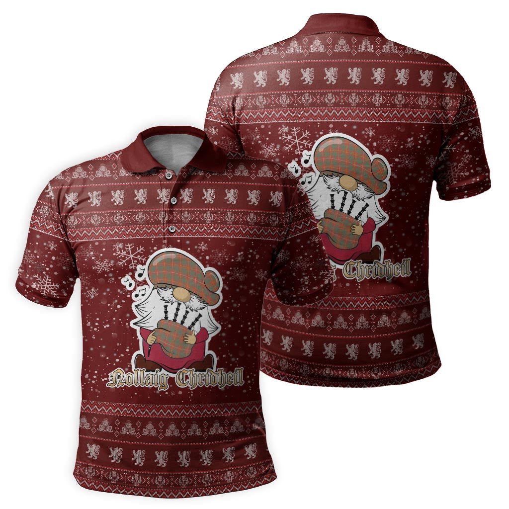 Bruce Ancient Clan Christmas Family Polo Shirt with Funny Gnome Playing Bagpipes - Tartanvibesclothing